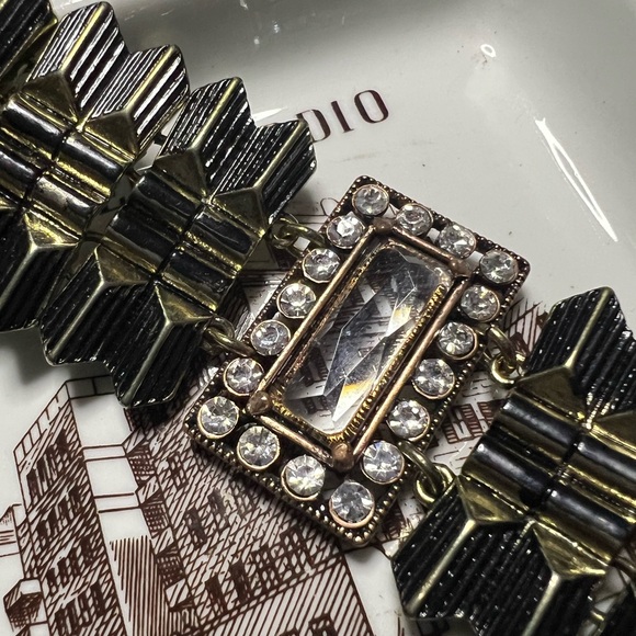 Signed Lulu Frost Black & Gold Bracelet with Rhinestone Accents - Picture 4 of 13